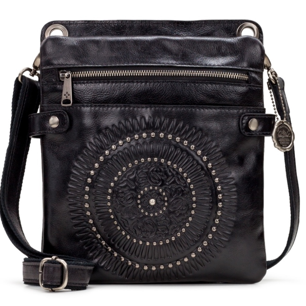 Patricia Nash Embossed Studded Black Leather Crossbody Bag